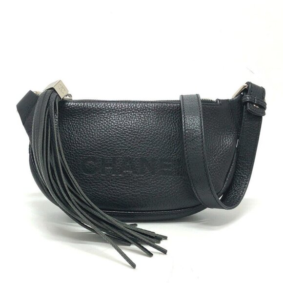 CHANEL Logo fringe Shoulder Bag Calf leather Black/SilverHardware - Picture 1 of 15